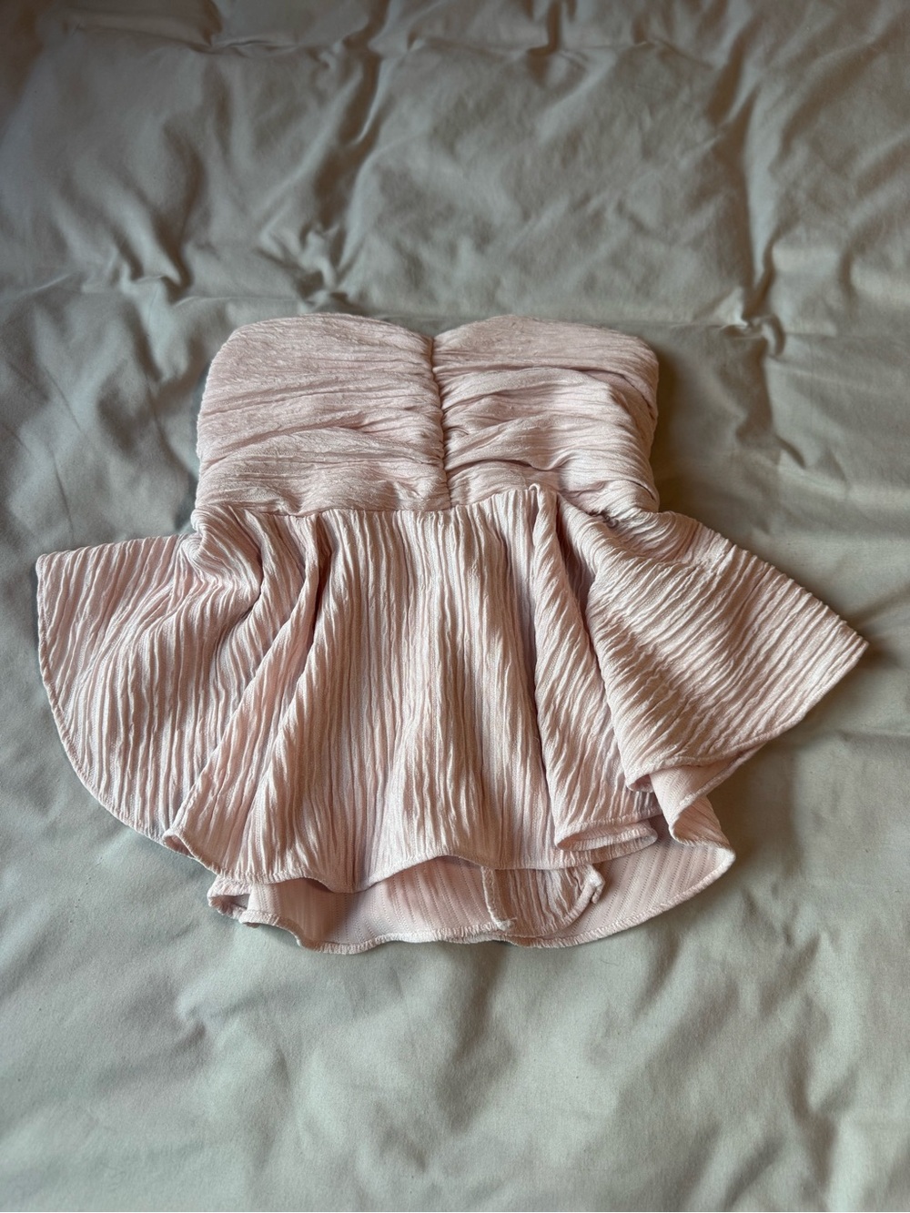 Strapless Light Pink Peplum Ruffle Crop Top